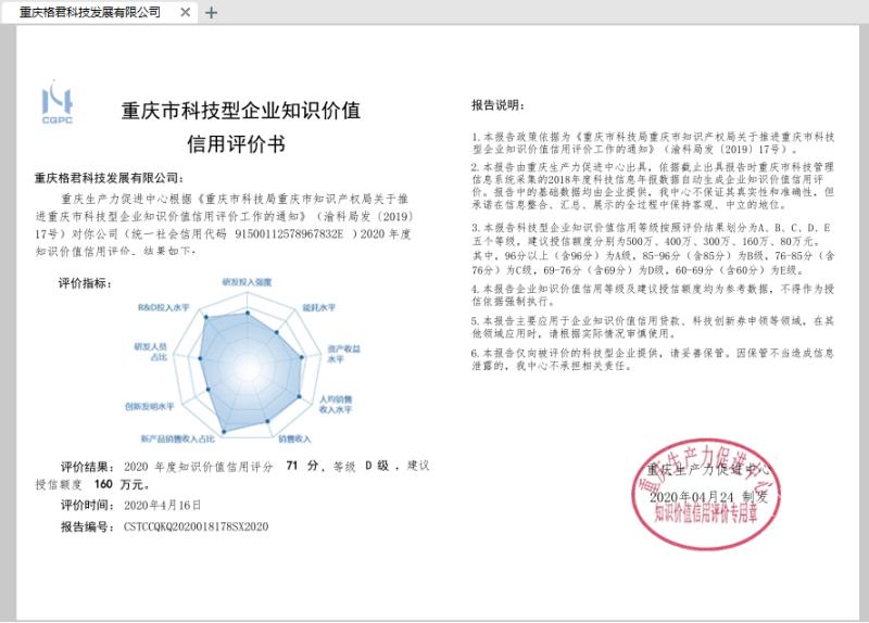 重庆市科技型企业知识h(hun)g用评价书